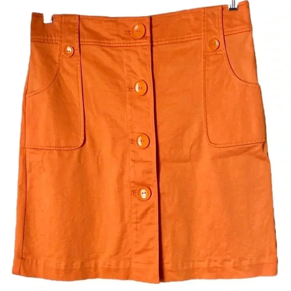 SAKS FIFTH AVENUE | Orange Stretchy Cotton Front Button-Up Mini Skirt Size S